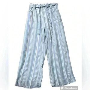 Sharango Womens Small Blue and White Stripw Paper Bag Pants Lyocell Tie Waist